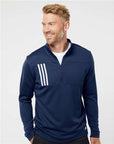 Adidas Men's 3-Stripes Double-Knit Quarter-Zip Pullover A482